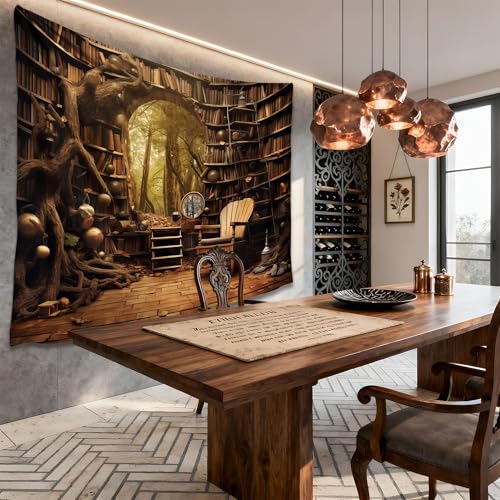 QGHOT Medieval Bookshelf Tapestry Vintage Library Wall Hanging P36533