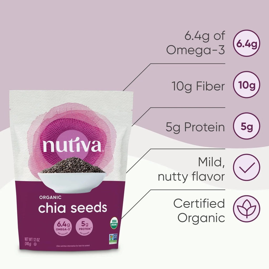 Nutiva Organic Raw Black Chia Seeds, 12 Oz, USDA Organic, Non-GMO, Vegan W5797