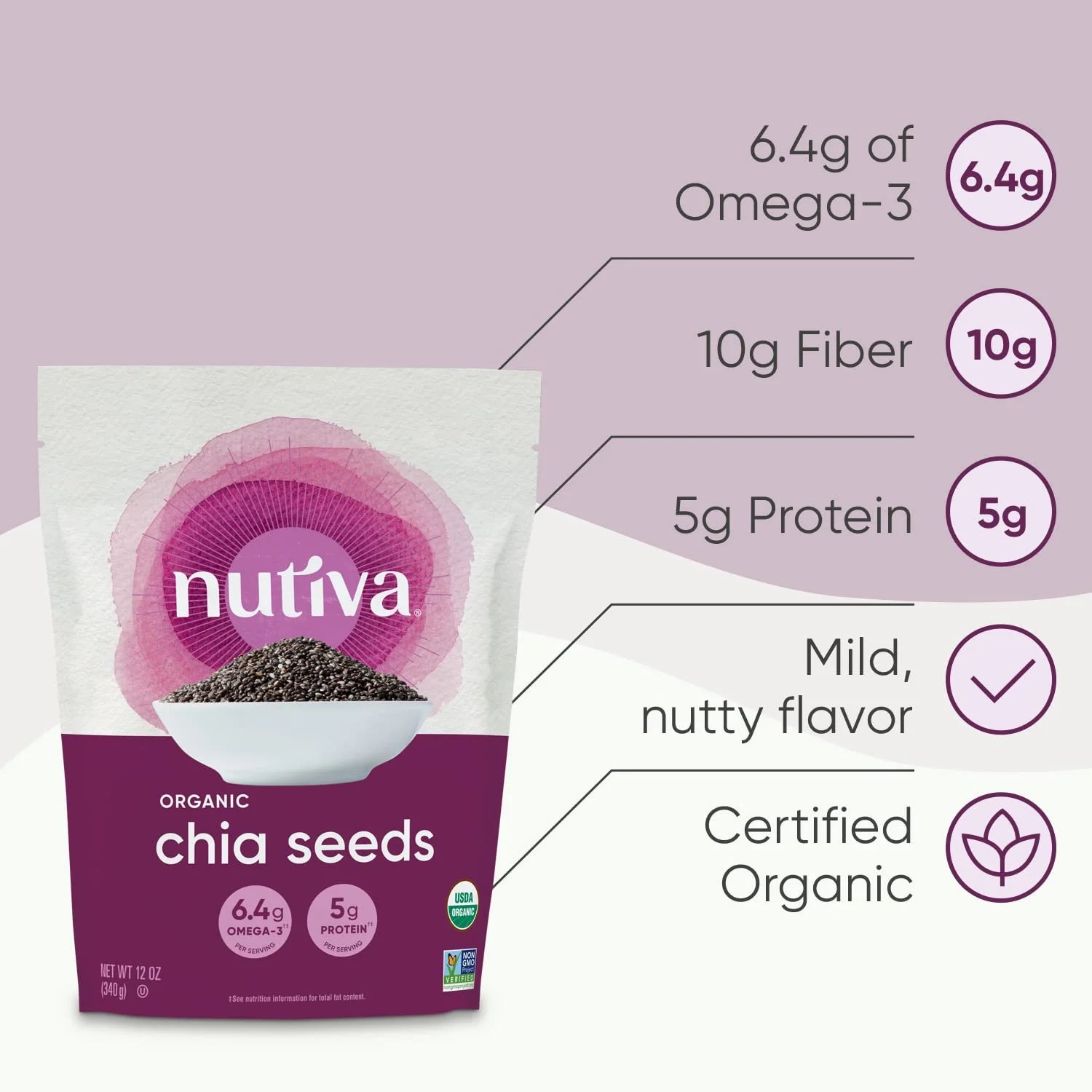 Nutiva Organic Raw Black Chia Seeds, 12 Oz, USDA Organic, Non-GMO, Vegan W5797