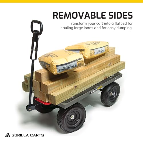 Gorilla Carts Steel Utility Wagon with Removable Side Panels, 1200 lb Capacity, Gray N54151