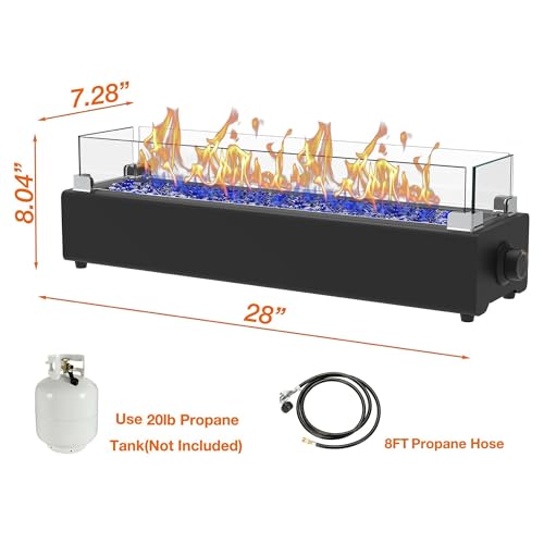 28-inch Table Top Propane Fire Pit with Wind Glass Shield, Black X28414