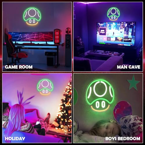 Kavaas Gaming Neon Sign Mushroom Wall Decor for Game Room, Red K6405