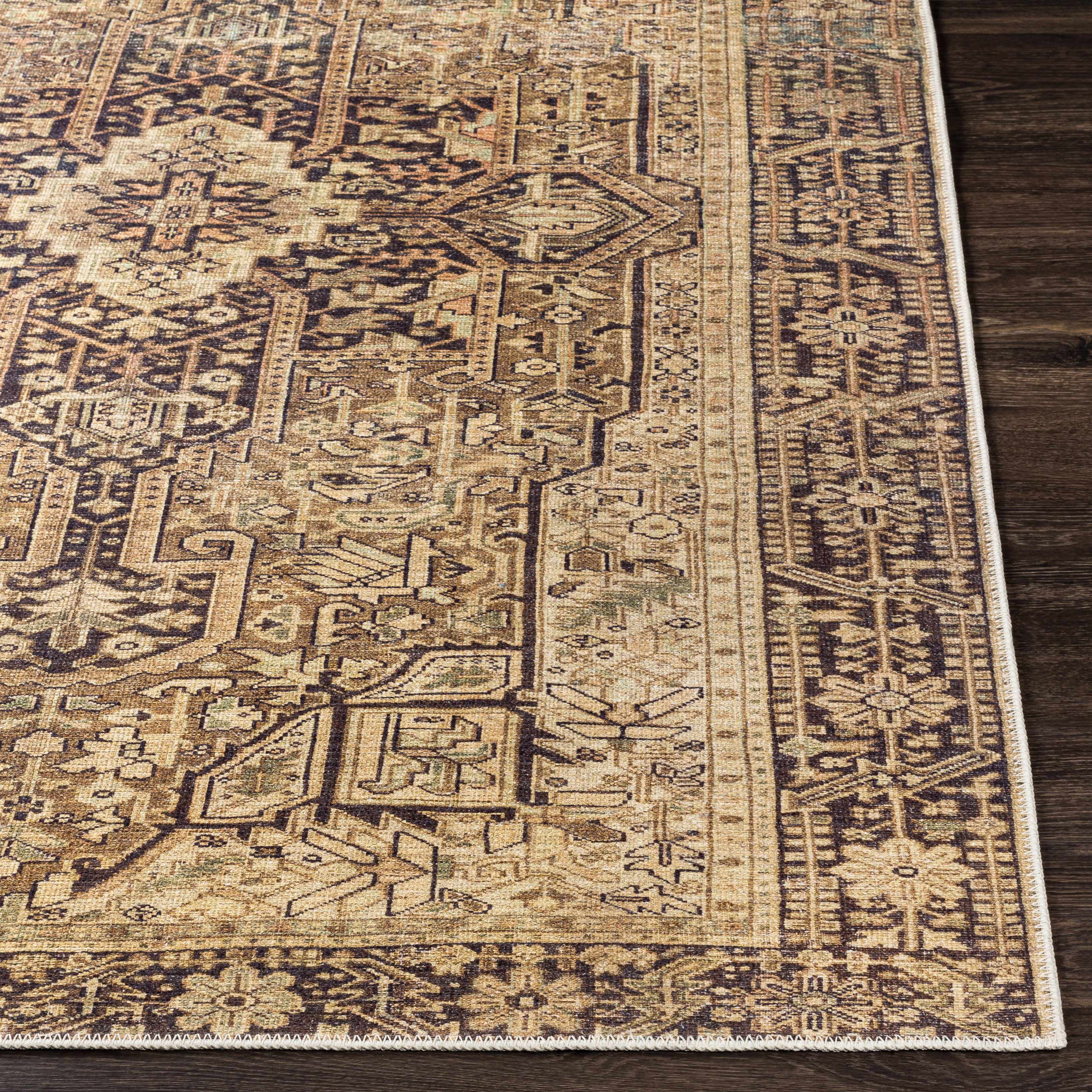 Hauteloom Buliran Traditional Machine Washable Area Rug Brown Green 7'10" x 10'2" Q78028