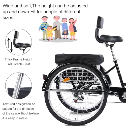 Adult Tricycle 26-Inch 3-Wheel Cruiser Bike with Basket and Adjustable Seat B1178