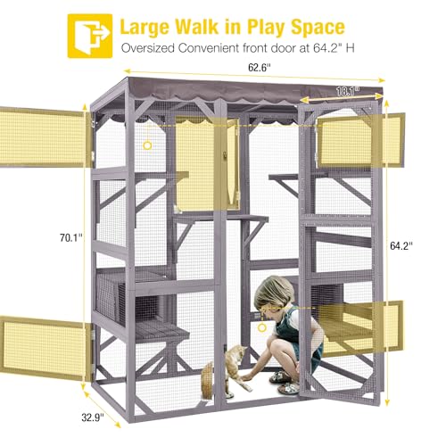Aivituvin Catio Outdoor Cat Enclosure Large Walk-in Kitty Cage with Tarp Roof G92706