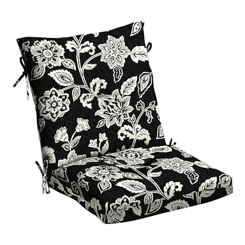 Arden Outdoor Plush Tufted Dining Chair Cushion, 21 x 40, Black Cabana Stripe I23003