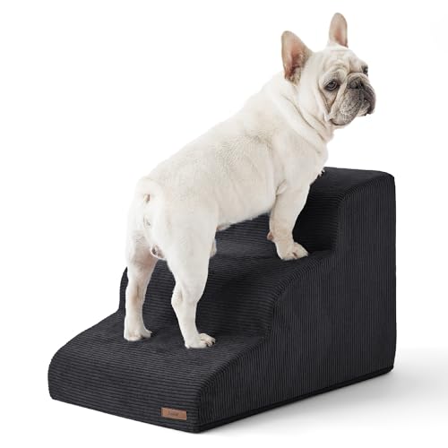 Lesure Dog Stairs for Small Dogs - Dog Ramp for Bed and Couch with CertiPUR-US Certified Foam, Pet Steps with Non-Slip Bottom for Old Cats, Injured Doggies and Puppies, Grey, 5 Steps