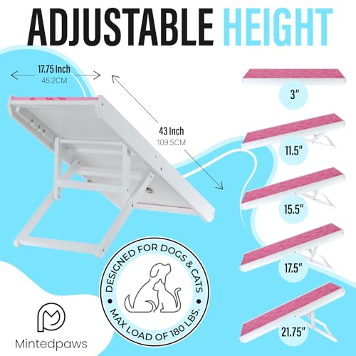 Extra Wide Anti-Slip Dog Ramp Rubber 43" Long Adjustable for Couch, Bed or Car A9996