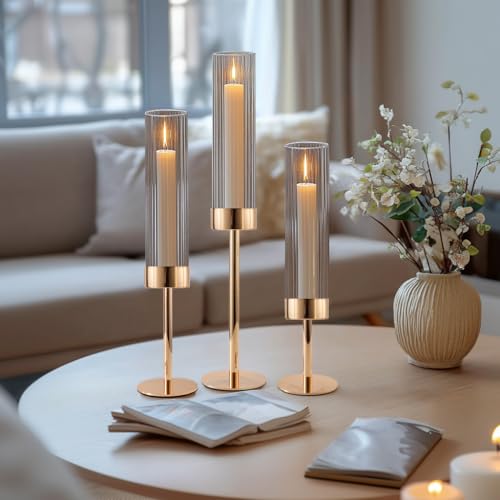 Black Hurricane Candle Holders Set of 6 Glass Taper Candlestick Holders G494