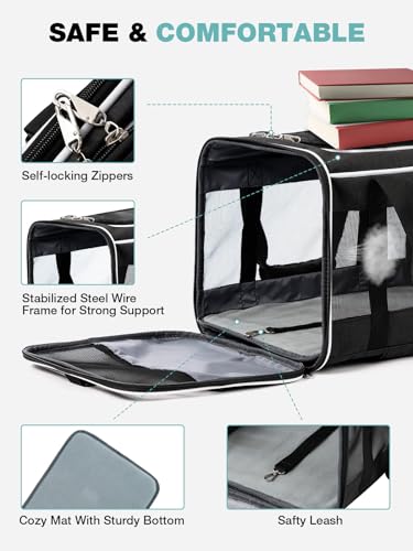 Cat Dog Carrier with Wheels Airline Approved Rolling Pet Carrier, Black H4257