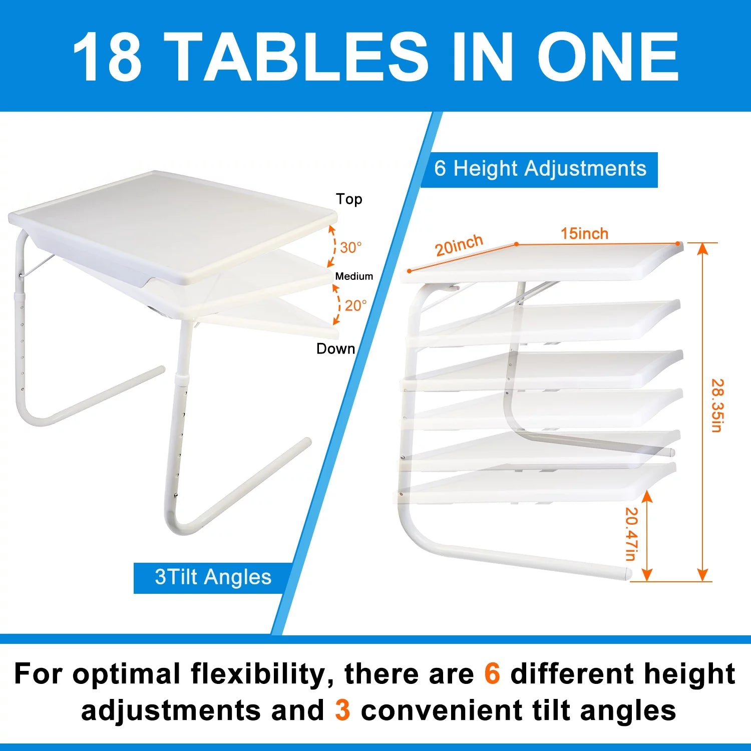 iMounTEK Folding Snack TV Tray Table, Adjustable Height & Angle, 20" x 15" J754