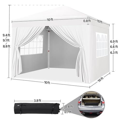 Yaheetech 10x10 Pop Up Canopy with 4 Removable Sidewalls, White F109731