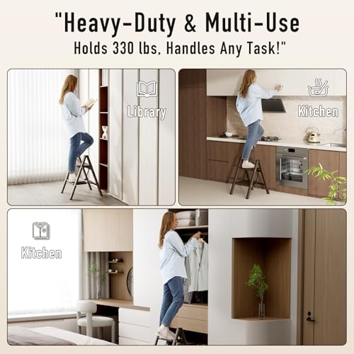 2 Step Lightweight Aluminum Folding Ladder with Anti-Slip Pedals, 330 lbs Capacity D5199
