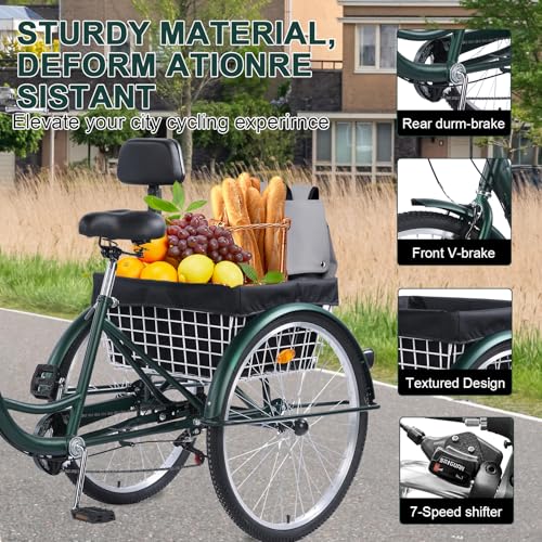 Adult Tricycle 26-Inch 3-Wheel Cruiser Bike with Basket and Adjustable Seat B1178