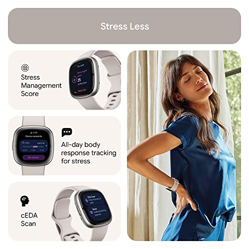 Fitbit Sense 2 Advanced Health Smartwatch with ECG, SpO2, GPS, Lunar White/Platinum B55578