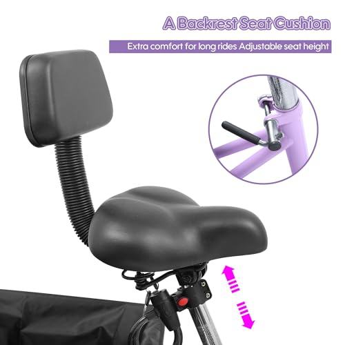 26 Inch 7 Speed Adult Tricycle, 3 Wheel Beach Cruiser Bike with Backrest and Baskets V183109