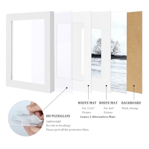 Egofine 8x10 Picture Frames Set of 6, Solid Wood with Plexiglass, White T6319