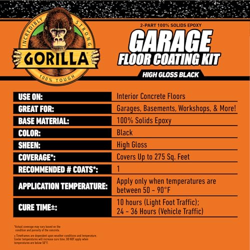 Gorilla Epoxy Garage Floor Coating Kit, 1-Car, High Gloss Gray, 275 sq ft T928