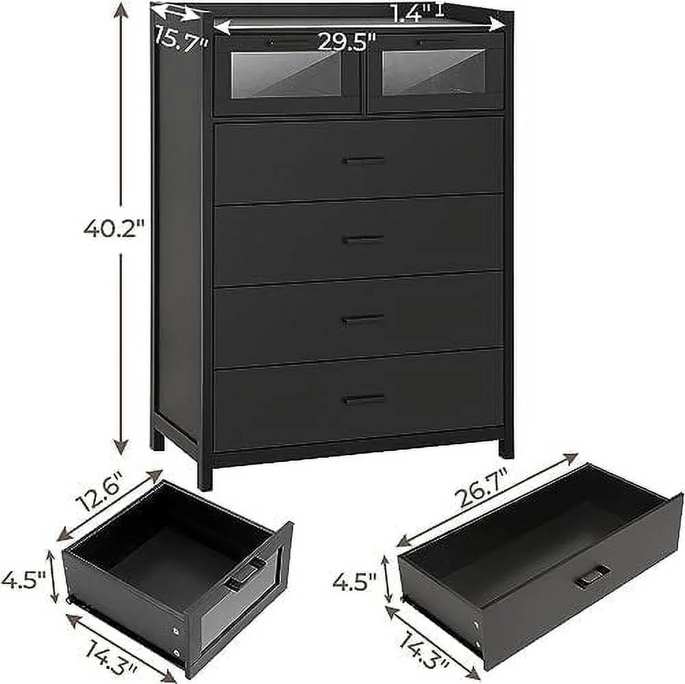 HJZBNONE 6-Drawer Dresser with LED Lights for Bedroom E483
