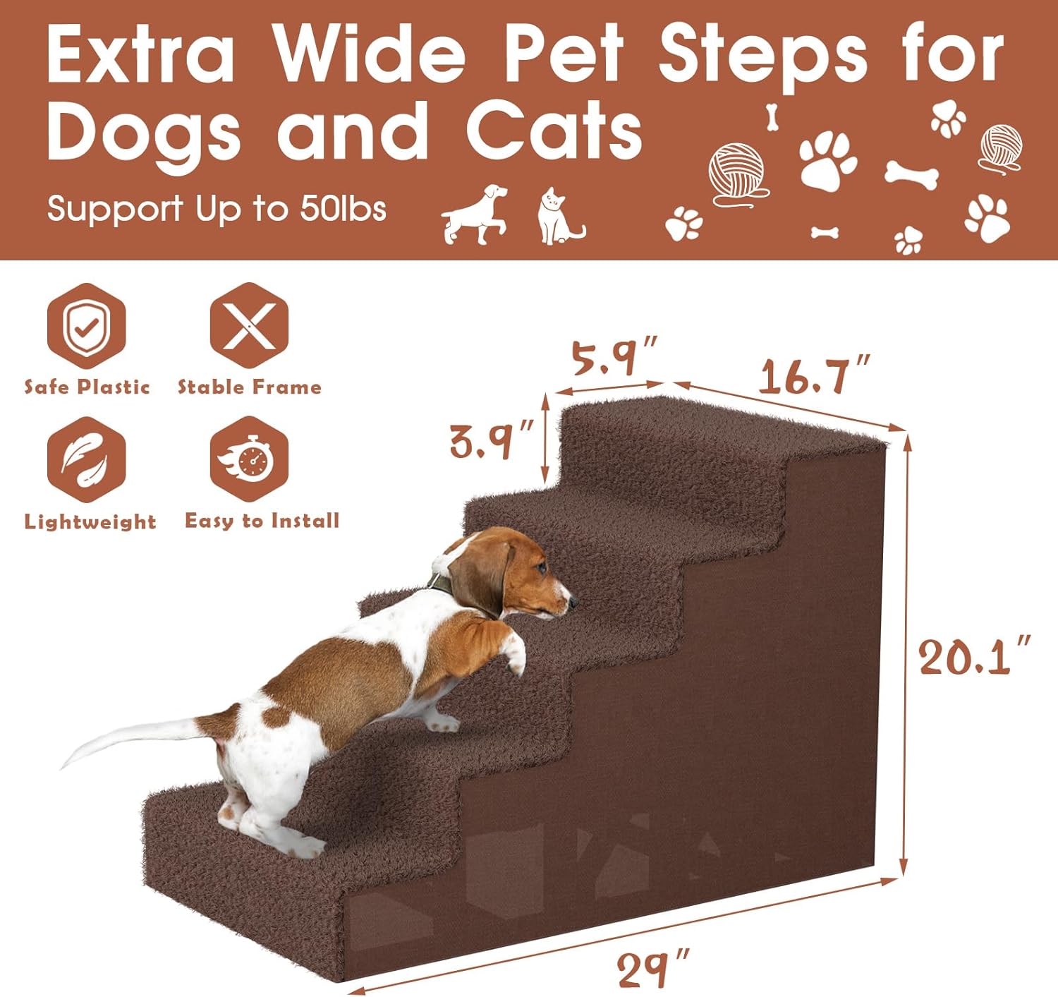 Upgrade Plastic Dog Stairs 5 Tiers for Couch, Non-Slip Pet Steps with Washable Cover Z82136
