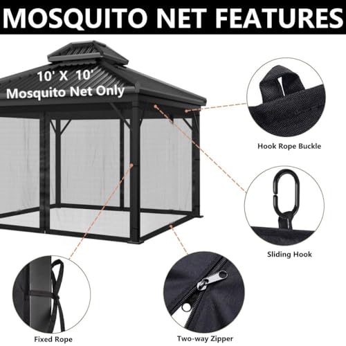 Mosquito Net for 10x10 Gazebo Canopy with Double Door, Black F675597