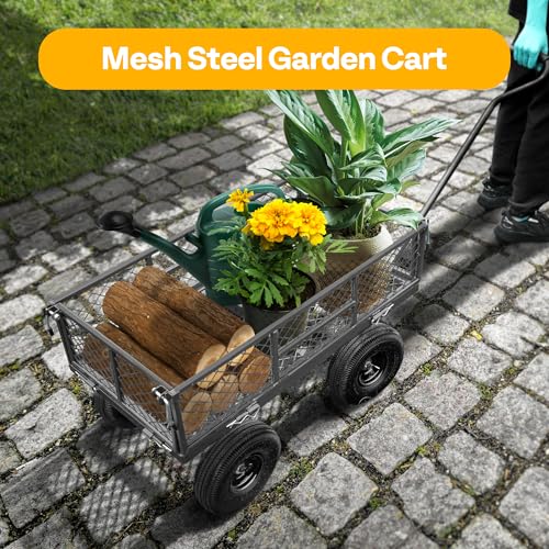 VIVOHOME Heavy Duty 880 Lbs Mesh Steel Folding Garden Cart Wagon with Removable Sides H820787