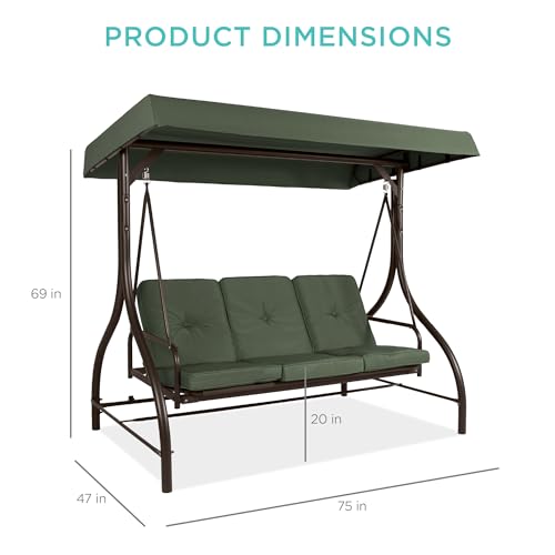 Best Choice Products 3-Seat Outdoor Canopy Swing Glider with Adjustable Shade, Midnight Green A10932
