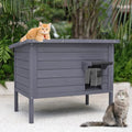 Outdoor Cat House Weatherproof, Feral Cat House with Insulated All-Round Foam Wooden Cat Condos for Winter Outside, PVC Door Flaps(Wooden-Grey)