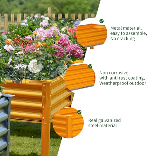 Land Guard Galvanized Raised Garden Bed with Legs, 48×24×32in Metal Elevated Planter Box Z11926
