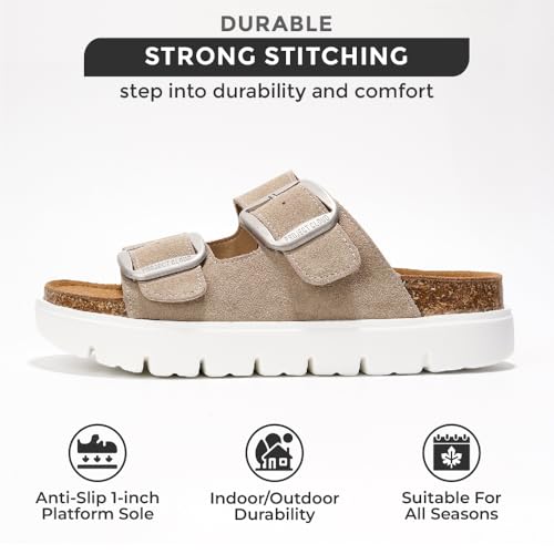Project Cloud Genuine Leather Platform Wedge Sandals for Women with Memory Foam Insole A28730