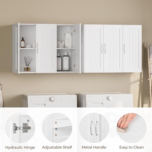 Yaheetech Bathroom Wall Cabinet with Three Doors and Adjustable Shelf, White D80401