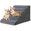Dog Stairs for High Bed: Foam Pet Stairs for Dogs to Get on Bed Couch, 24" Tall Dog Steps for Small Dogs, Cat Stairs for Old Cats with Side Pockets, Detachable Dog Bed, 6 Tiers, Grey