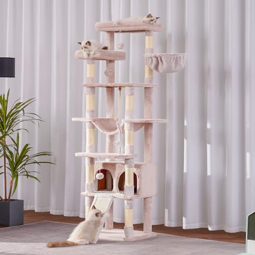 Heybly Gothic Cat Tree, 78 inch Multi-Level Cat Tower with Perches and Scratching Board H110