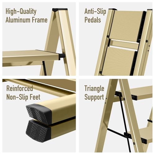 2 Step Lightweight Aluminum Folding Ladder with Anti-Slip Pedals, 330 lbs Capacity D5199