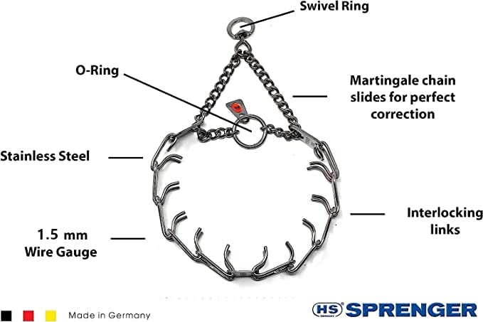 Herm Sprenger Stainless Steel Prong Dog Training Collar with Swivel, 3.2mm x 23in X79550