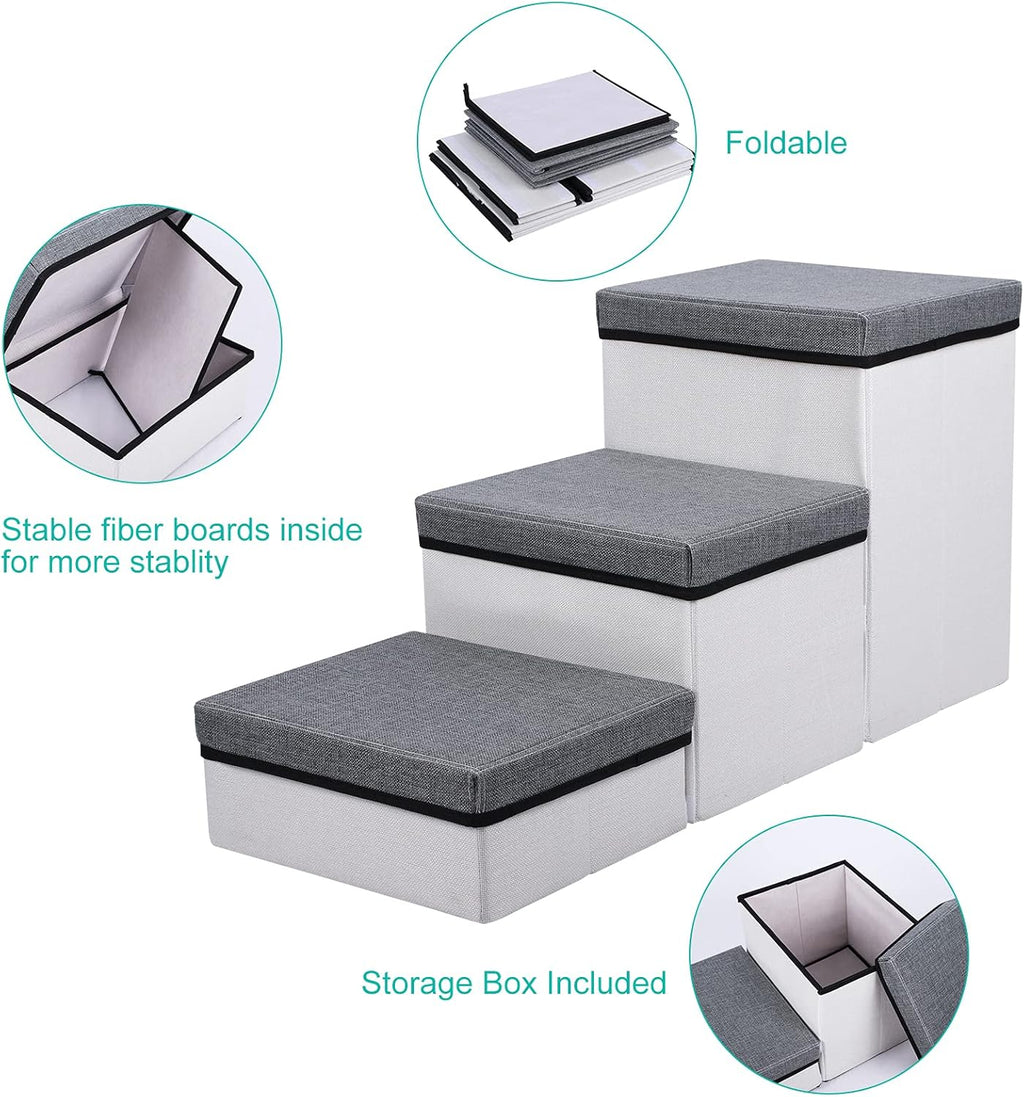 Folding Pet Stairs 3 Steps for Small to Medium Dogs and Cats, Grey Y624