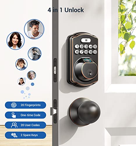Veise Fingerprint Door Lock, Keyless Entry Deadbolt, Oil Rubbed Bronze A43525