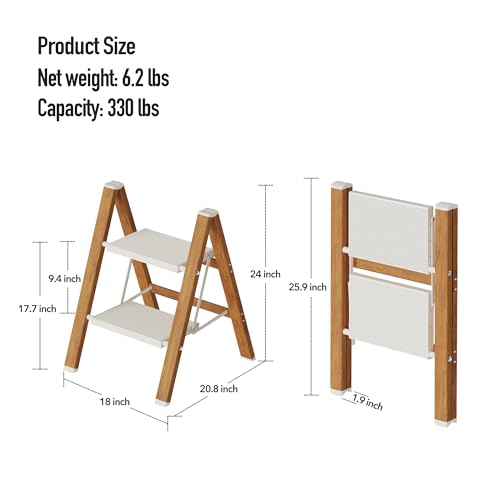 2 Step Lightweight Aluminum Folding Ladder with Anti-Slip Pedals, 330 lbs Capacity D5199