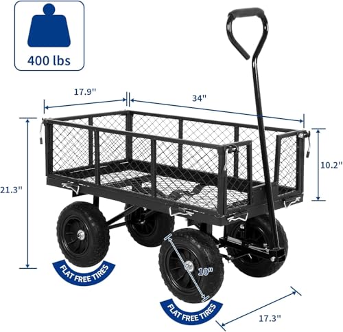 BILT HARD 880 lbs 10" Flat Free Steel Garden Cart with Rotating Handle K9279