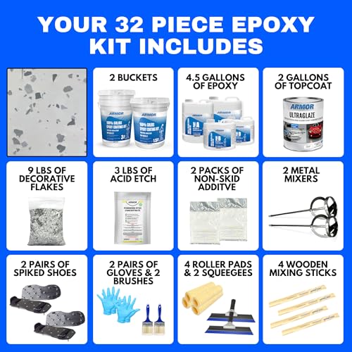 Garage Epoxy Floor Kit 100% Solids 2 Part Coating with UltraGlaze Topcoat, Blue, 300 Sq Ft G29167