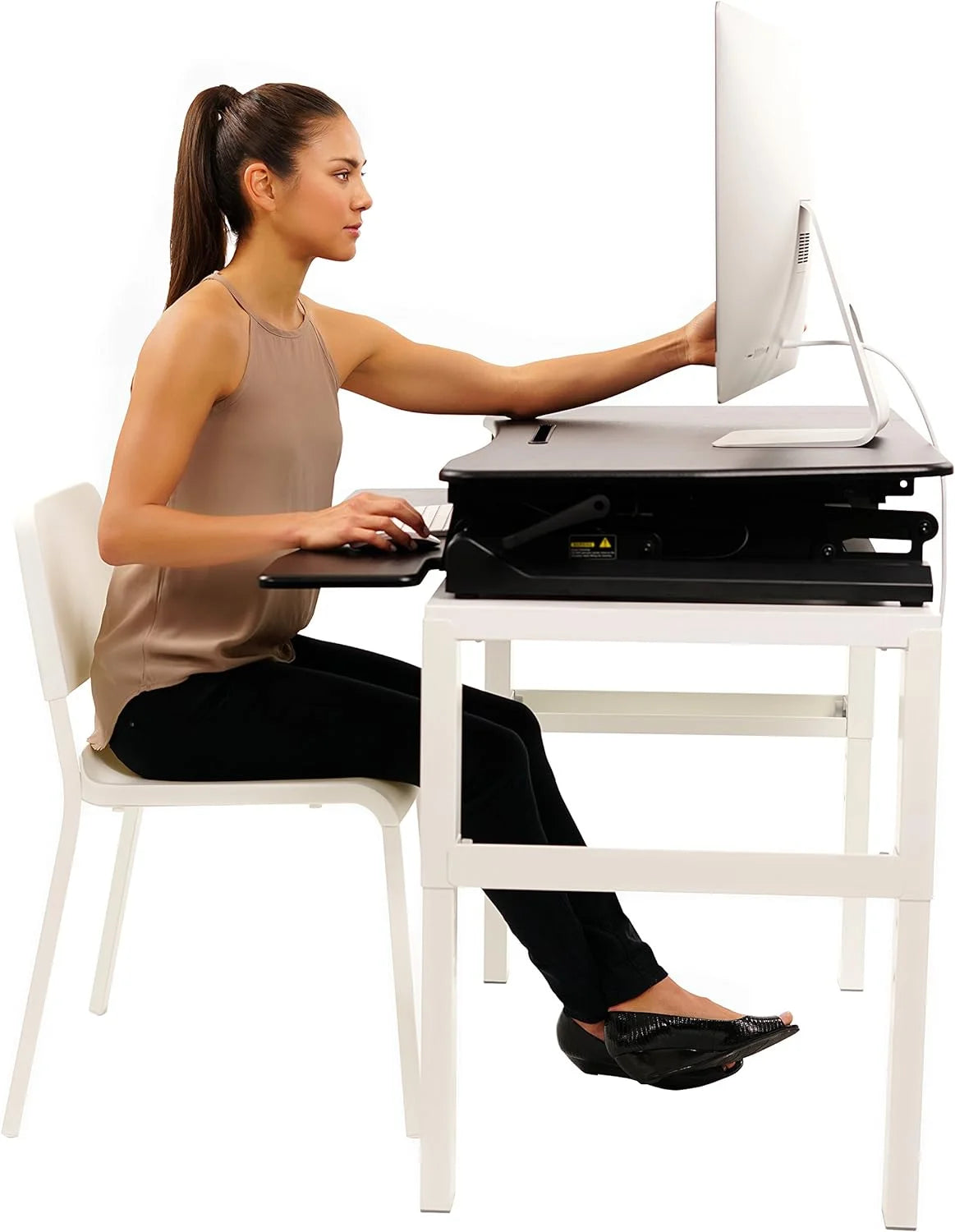 Standing Desk Converter 35 Inches - Height Adjustable Sit Stand Desk Riser for Dual Monitors, Black L322093
