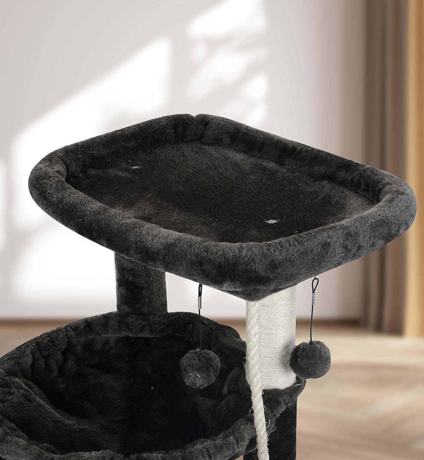 Xin Three Layer Cat Tree with Cat Condo and Two Hammocks, Darkgray C11890