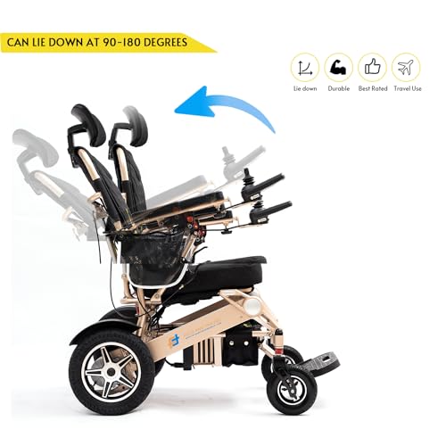 Lightweight Foldable Electric Wheelchair for Seniors and Adults, Blue Seat S8803