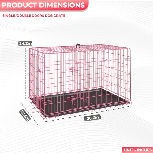 FDW Dog Crate Folding Metal Pet Cage Double Door with Divider Panel, 48 Inch, Black L2141