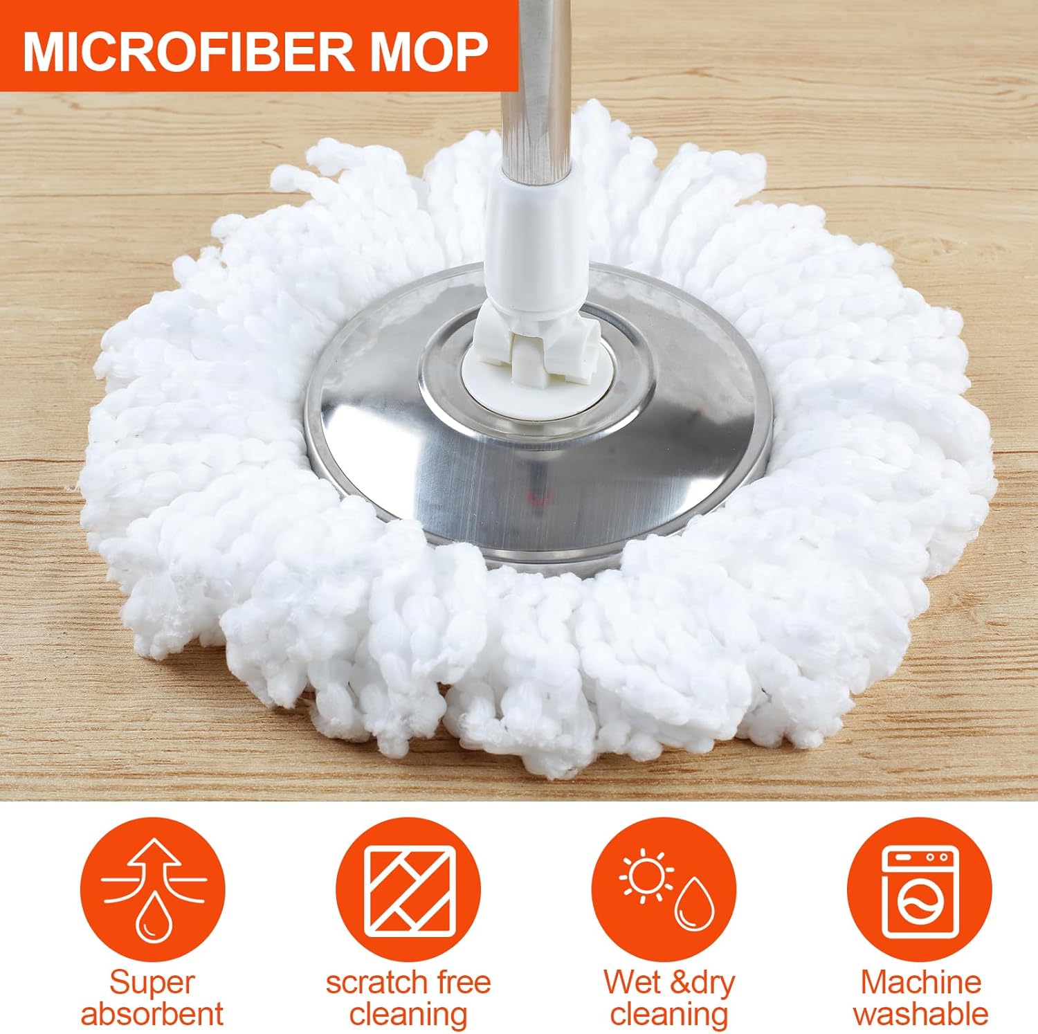 Spin Mop and Bucket with Wringer Set, 360° Rotating, 3 Microfiber Mops Y1467