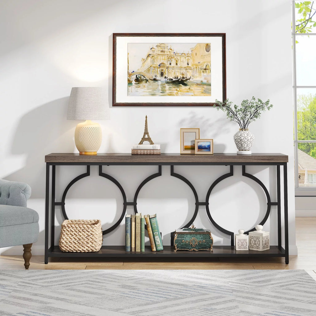 Tribesigns 70.9" Extra Long Console Table, Rustic Brown & Black F419