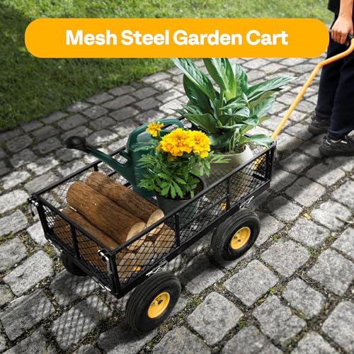 VIVOHOME Heavy Duty 880 Lbs Mesh Steel Folding Garden Cart Wagon with Removable Sides H820787