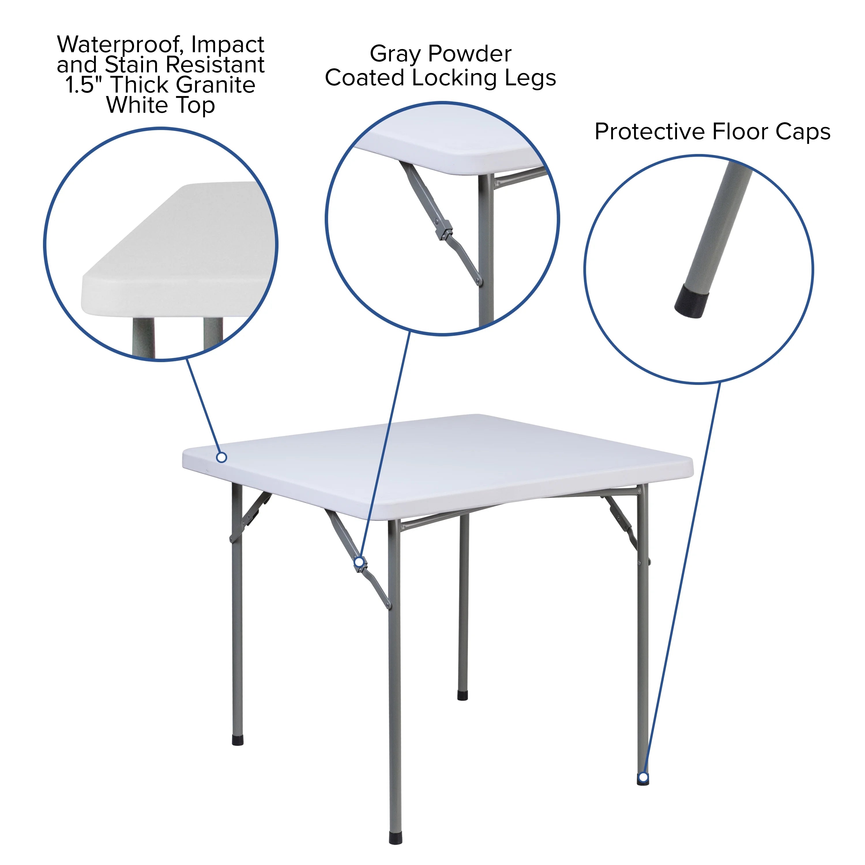 Flash Furniture 2.81-Foot Square Granite White Plastic Folding Table Q26144