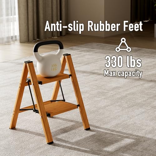 2 Step Lightweight Aluminum Folding Ladder with Anti-Slip Pedals, 330 lbs Capacity D5199