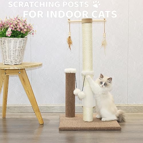 Cat Scratching Post Sisal Vertical Scratcher for Indoor Cats, 26 Inches Beige E240